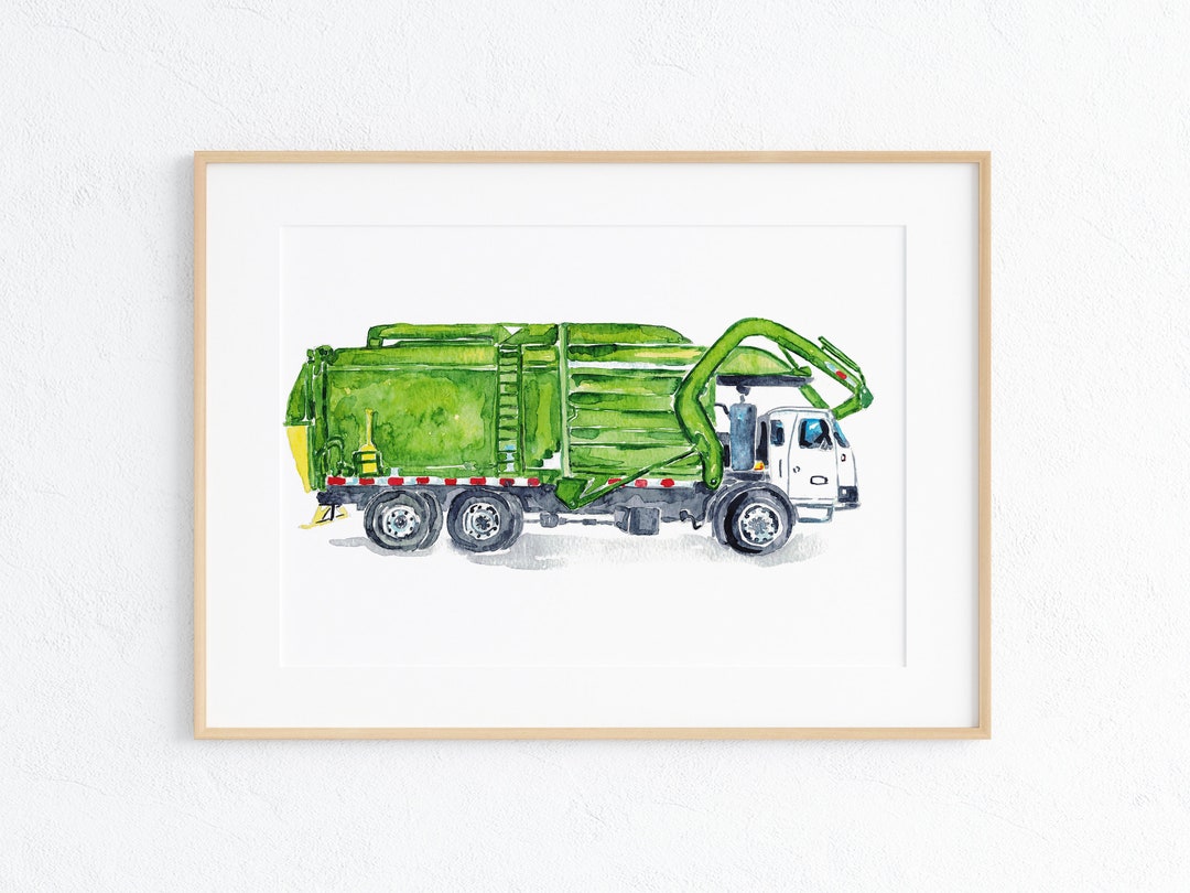 Garbage Truck Print Trash Truck Kids Room Wall Decor Painting ...