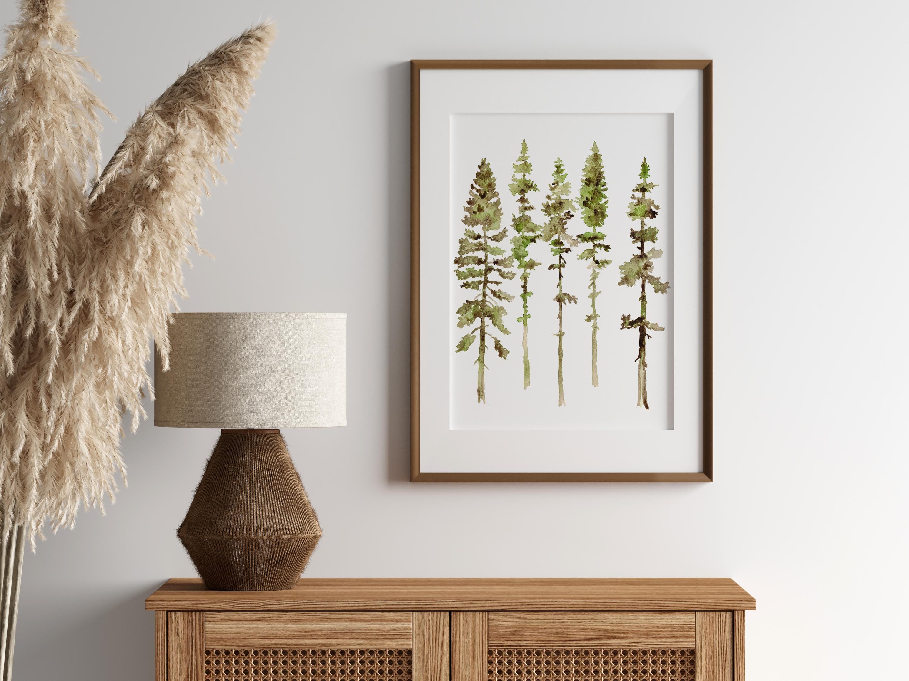 Pine Trees Watercolor Painting Print Print Gift Wall Decor Home Wall ...
