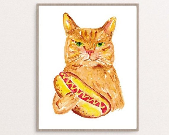 Akwarela Atrament Kot Kuchnia Namalowane Pies Portret Rysunek Restauracja Szkic Sztuka Wystrój Zabawny Zwierzę ściana