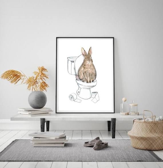 Lapin Poster Humoristique Pour Wc,Toile Noir Et Blanc Art Mural,Bunny  Toilette Affiche Drôle,Rabbit Toile Murale Moderne Ave[u1233] - Cdiscount  Maison