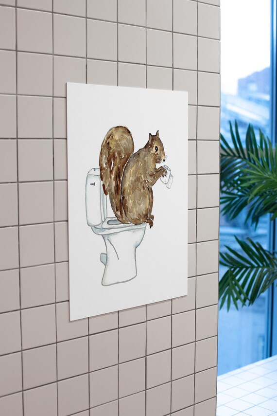 Eichhörnchen Poster Schwarz-Weiß - Lustige Tier-Wanddekoration Für Badezimmer