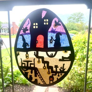 Waldorf Window Transparancy - Digital Template- Spring Egg Gnome Home