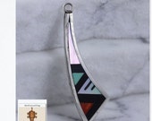 Zuni Sterling Silver Turquoise Coral Inlaid Stone Charm Pendant