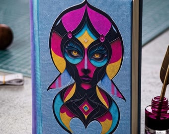 Abstract Girl Designed Denim Handmade Notebook - Cotton Fabric Journal Hardcover Modern - Writer Gift