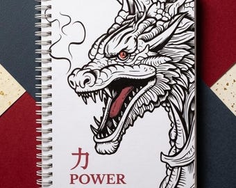 Japanese Dragon Handmade Notebook - Kanji Power Hardcover Journal Undated Spiral Manga Gift