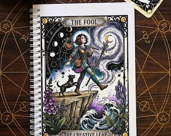 The Fool Tarot Card Handmade Notebook - Undated Journal - Witchy Gothic Hardcover Gift, A5 Spiral