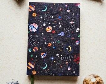 Alien (UFO) Handmade Notebook - Cotton Fabric Journal Hardcover Modern - Writer Gift