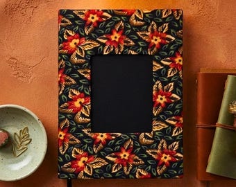Red n Black Floral Handmade Notebook - Handbound Fabric Journal Hardcover Vintage Botanical Gift