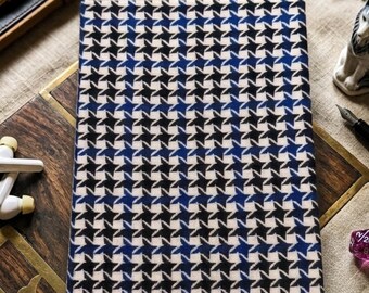 Houndstooth Plaid Handmade Notebook - Blue Fabric Hardcover Journal Dark Academia Classic Vintage Gift