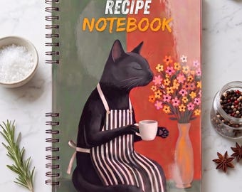 Chef Cat Handmade Cookbook - A5 Spiral Notebook Journal for Food Lovers