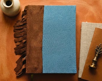 Fringe Denim Handmade Notebook - Western Cowgirl Journal Brown Suede Leather Hardcover Boho Gift