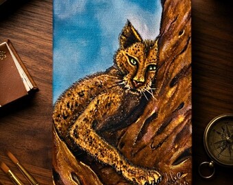 Leopard Handpainted Cover Journal Original Art A5 Canvas Notebook Unique One Kind Artist Gift