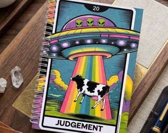 Judgement Tarot (Alien UFO Invasion) Handmade Notebook - Hard Cover Journal, Undated Spiral