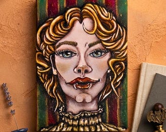 Vampire Lady Handpainted A5 Journal – Original Art Canvas Notebook (OOAK)
