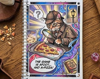 Detective Cat Handmade Notebook - Undated, Spiral Hardcover, Comic Style Design