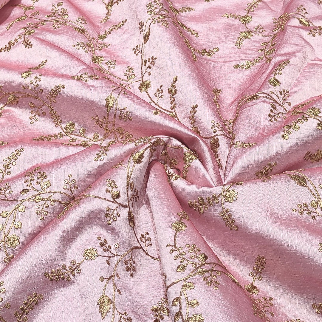 50SALE Pink & Gold Embroidered Fabricdress Fabricgown Etsy