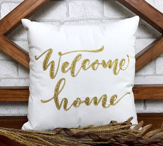 50% de Réduction Bienvenue à La Maison Oreiller Brodé, | Prêt Expédier Mariage, Décoration de Fête N