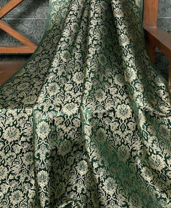 Amazon.com: Silk Brocade Fabric Rich SEA Green X Gold, Motif Color  44
