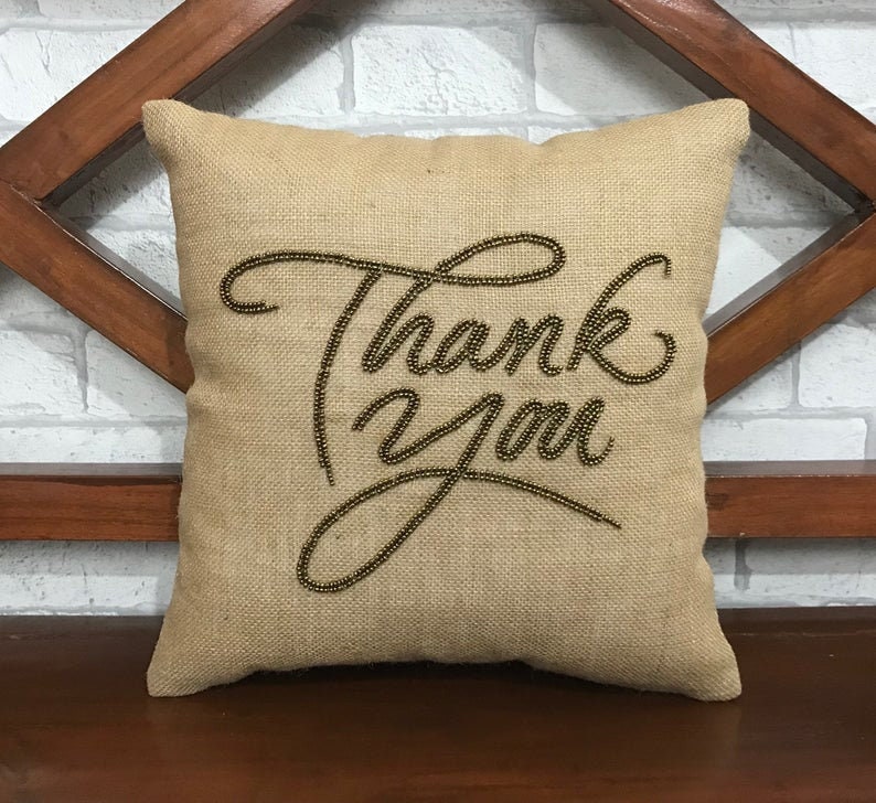 50% Vente Thankyou Pillow, Thanksgiving Décor d'automne, Merci Cadeau, Broderie à La Main, Forme d'o