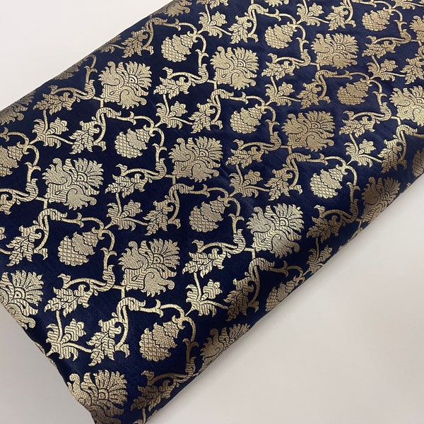 Navy Blue and Gold Upholstery Fabric Etsy