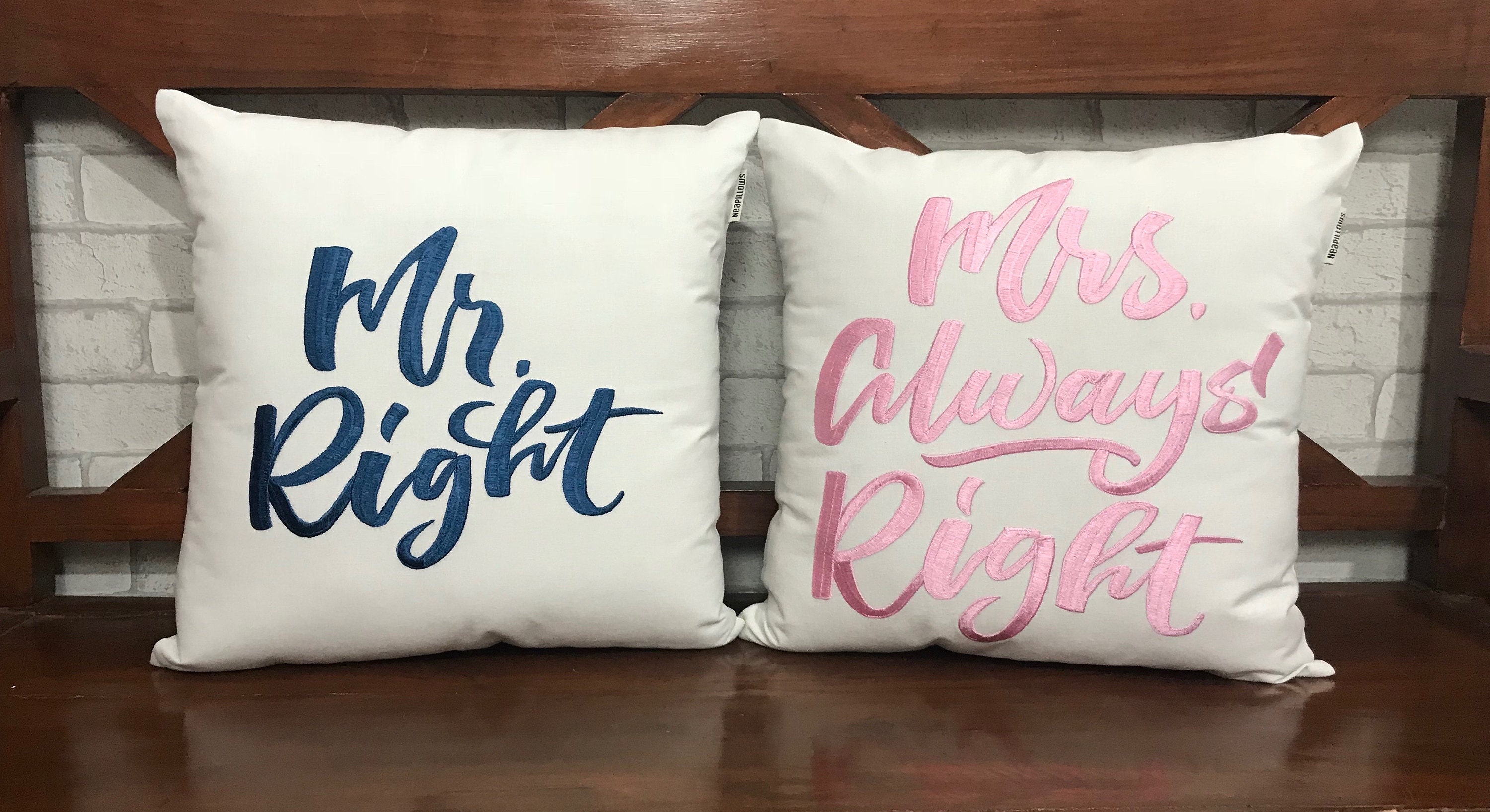 50% de Réduction sur La Vente Mr Right et Mrs Always Pillow Set Cushion, Prêt à Expédier, Mariage, A
