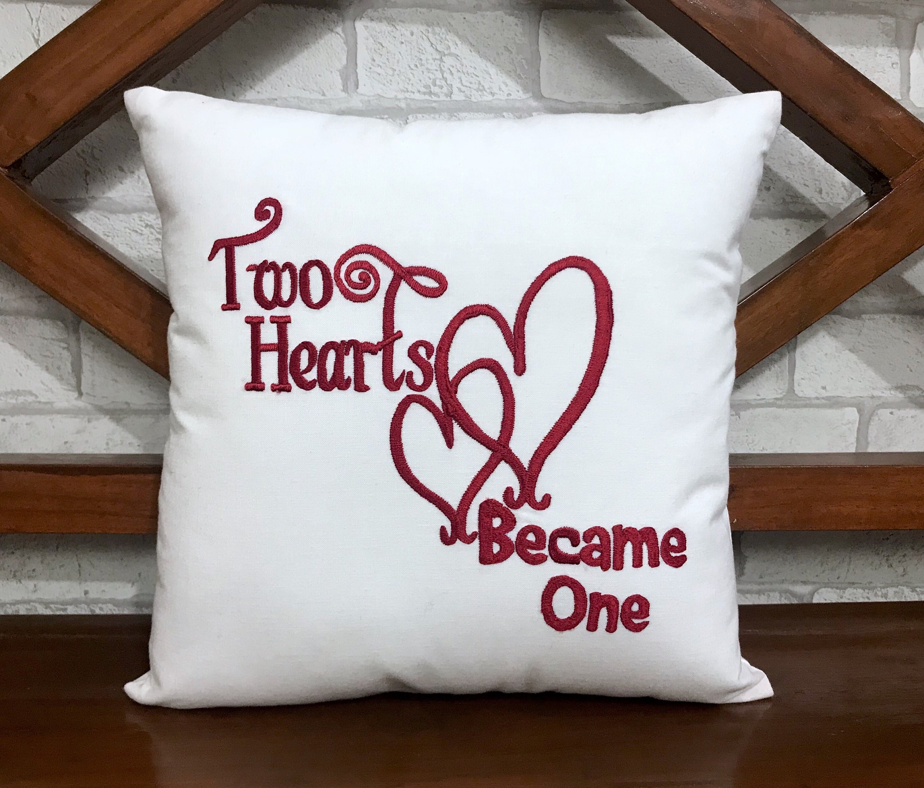 50% de Réduction Deux Cœurs Sont Devenus Un, Oreiller d'amour, Cadeau Fiançailles, Jeunes Mariés, Po