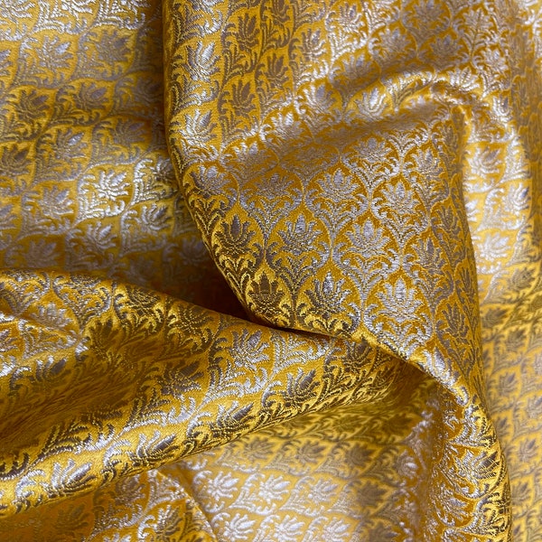 50% SALE Indian Brocade Fabric Yellow and Gold Fabric, Wedding Indian brocade, Brocade fabric by the yard/Meter, dress fabric NFAF04