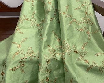 50%SALE Green & Gold Embroidered Fabric,Dress Fabric,Gown Costume,Drapery Fabric,Luxury Bridal Wedding fabric by the yard / meter NFAF472