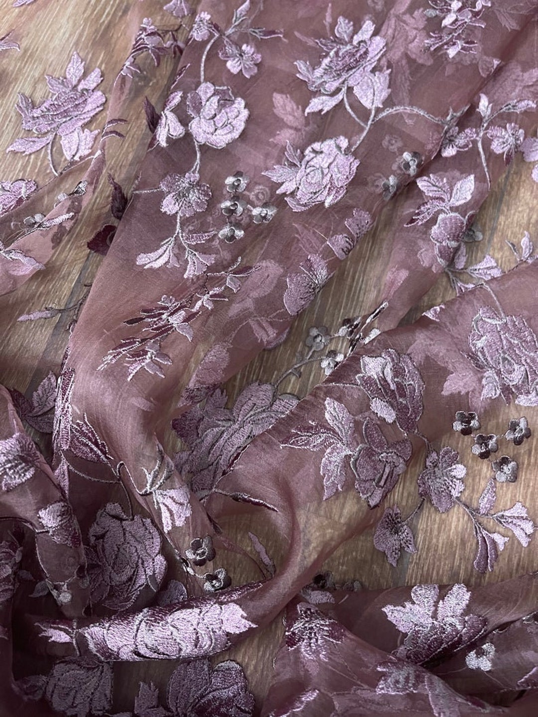 SALE 50% Silk Organza Bridal Fabric, Sheer Floral Embroidery Wedding ...