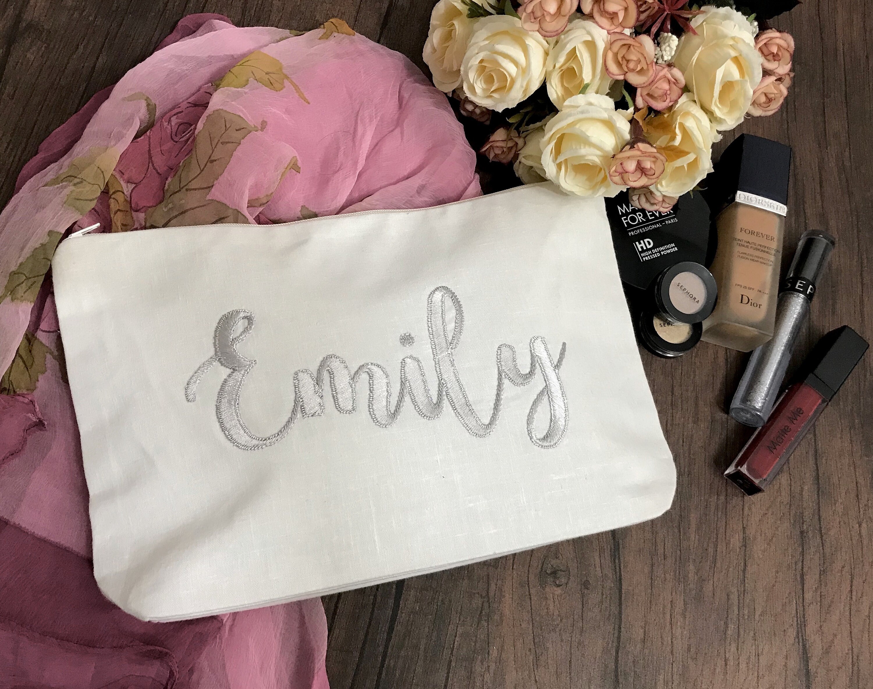 50% de Réduction Sac Maquillage Personnalisé, Cadeau Demoiselle d'honneur Mariée, Monogram Nom Perso