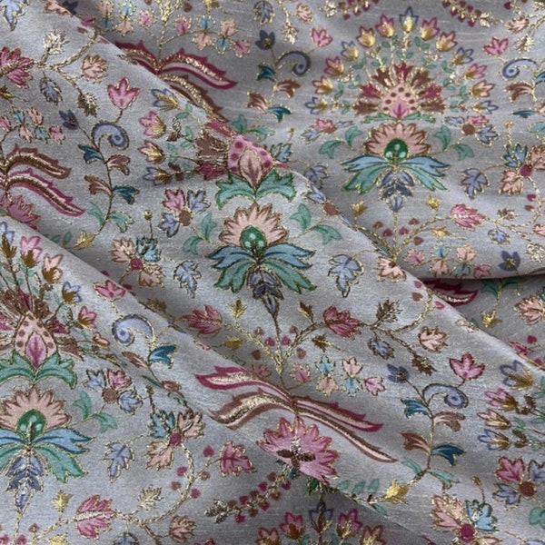50%SALE Gray & Gold Embroidered Fabric,Dress Fabric,Gown Costume,Drapery Fabric,Luxury Bridal Wedding Fabric By the Yard NFAF106C