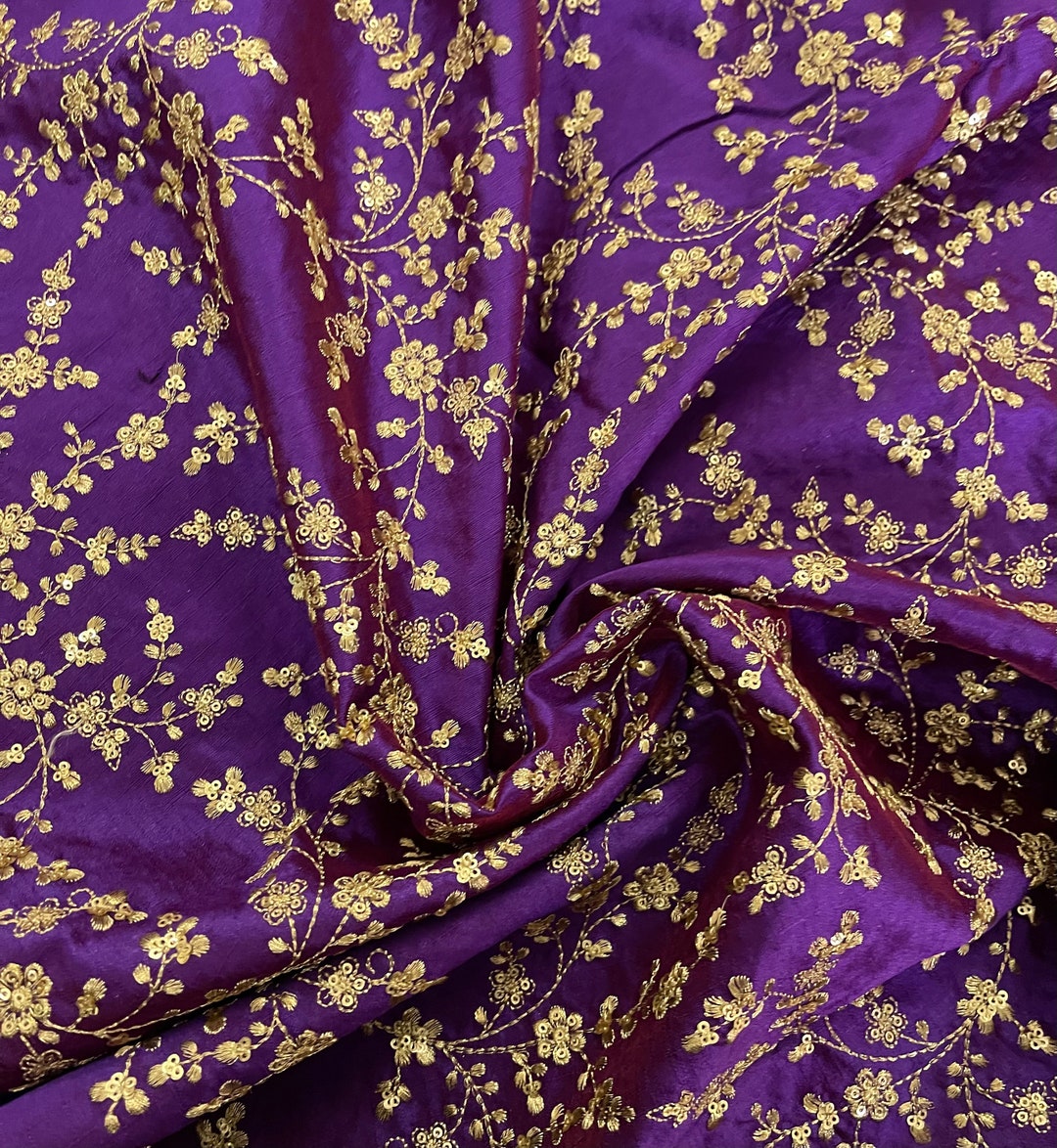 50OFF Purple & Gold Embroidered Fabric, Dress Fabric, Gown Christmas