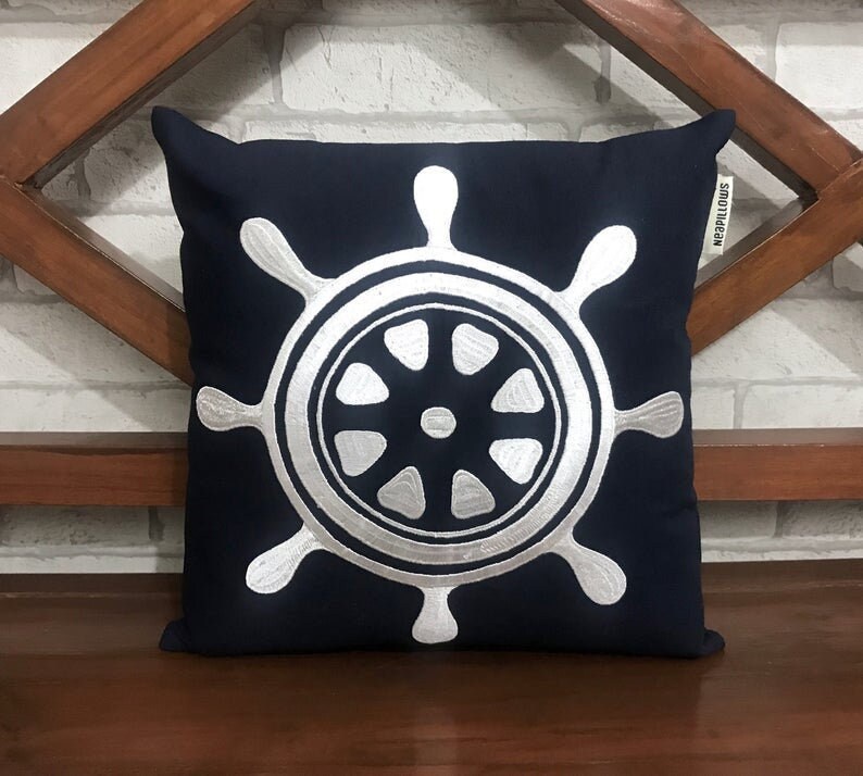 50% Off Décor Nautique, Oreiller Brodé de Roue Coussin Décoratif d'oreiller Jet, Prêt à Expédier, Or