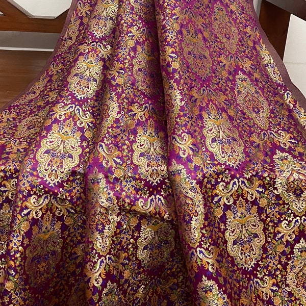 50% SALE India Brocade Fabric, Purple and Gold brocade, Wedding Indian brocade, Brocade fabric by the yard/Meter, Banarsi fabric NFAF434