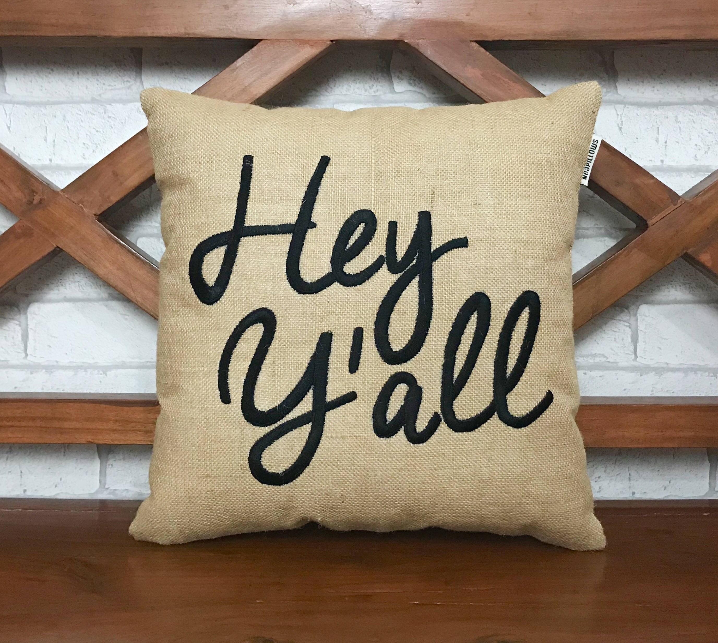 30% de Réduction Hey Y'all Oreiller en Toile Jute, Cadeau d'amis, Du Sud, Décoration, Décor Fête, Fo