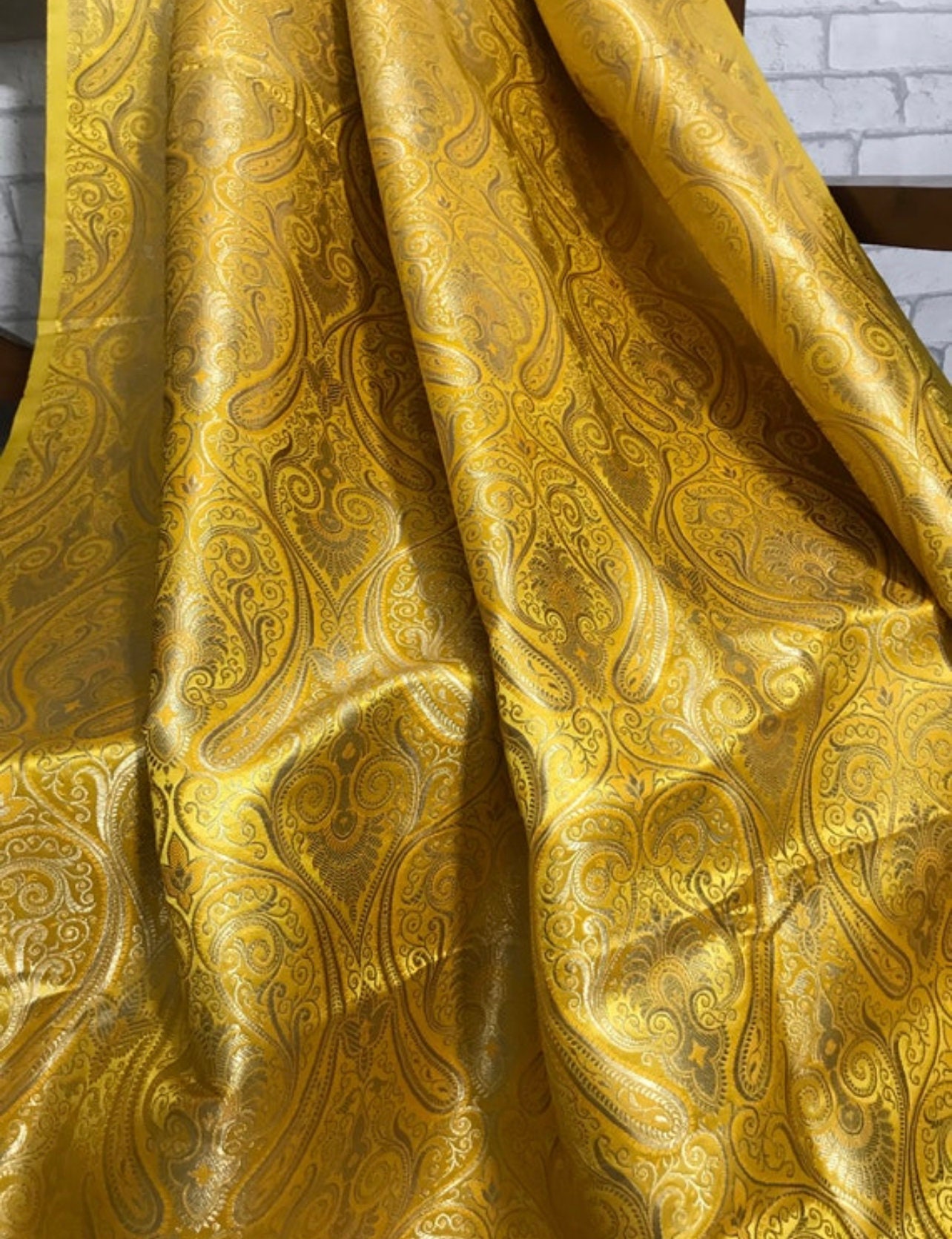 50% SALE Indian Brocade fabric Yellow And Gold Bridal Brocade Fabric NFAF305 Wedding Indian brocade Brocade fabric by the yard 50% SALE Indian Brocade fabric Yellow And Gold Bridal Brocade Fabric NFAF305 Wedding Indian brocade Brocade fabric by the yard