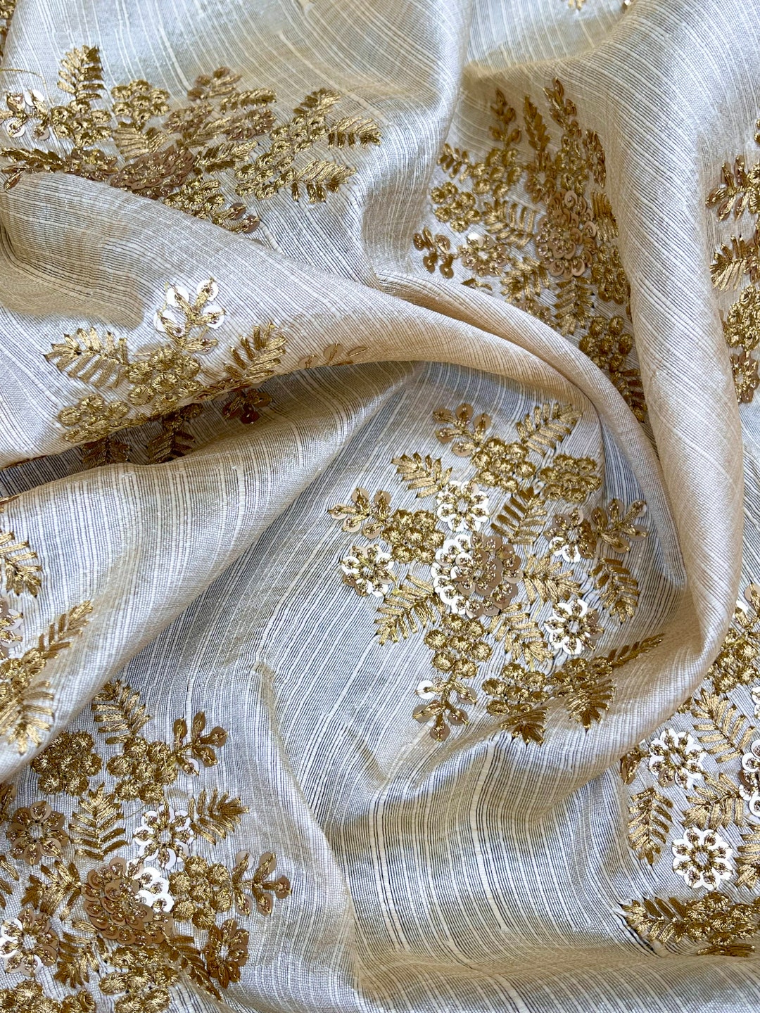 50 SALE Beige Embroidered Fabric, Dress Fabric, Gown, Bridal Wedding