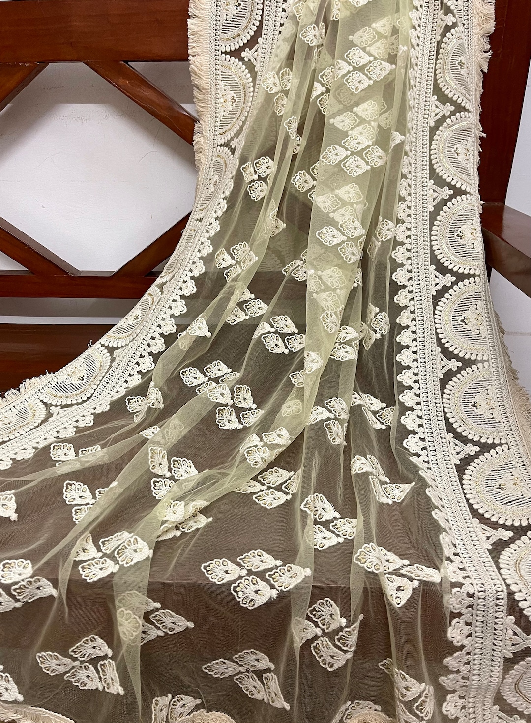 Lime rayon dupatta with silver border