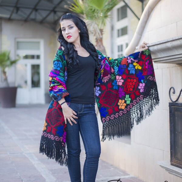 Hand embroidered Mexican shawl, 100% handmade, Mexican Shawl, Frida Kahlo Shawl