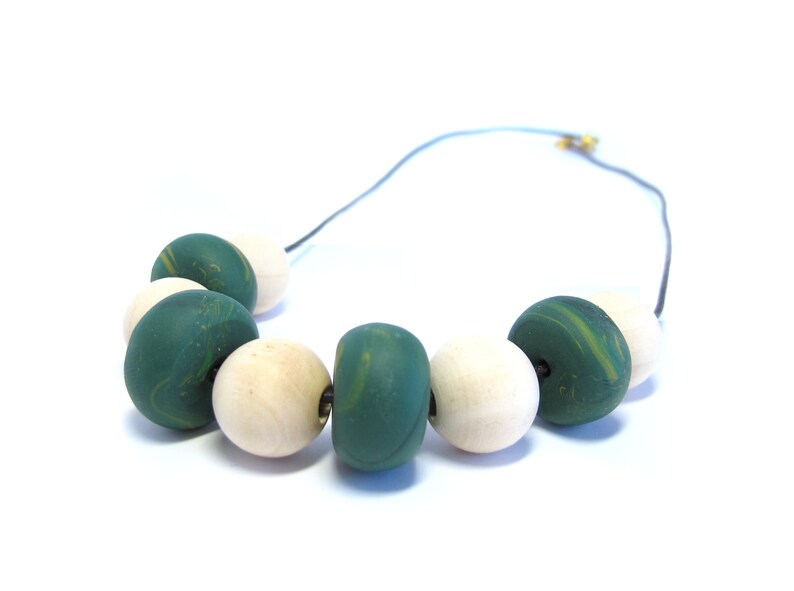 Gift Green Accessory,Limited edition Modern Nickel free Handmade Wooden Beads Unique Necklace Polymer clay Jewelry Fashion Beige