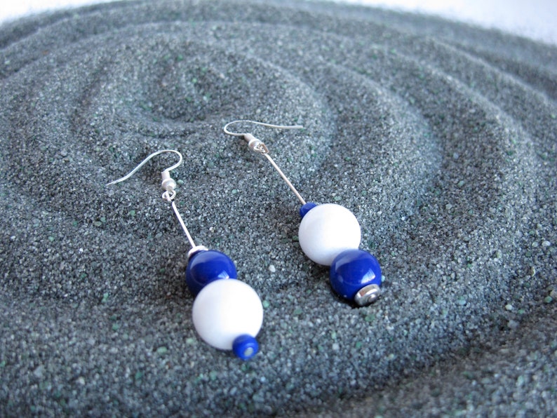 Earrings Blue /& White Gift Unique Modern Fashion Mismatch Silver Jewelry Handmade Accessory Limited addition Beads Nickel Free