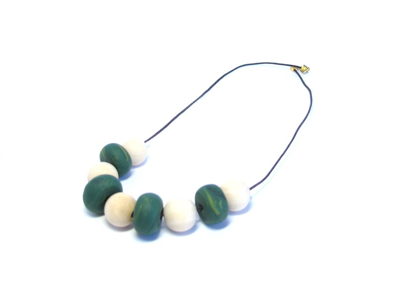 Gift Green Accessory,Limited edition Modern Nickel free Handmade Wooden Beads Unique Necklace Polymer clay Jewelry Fashion Beige