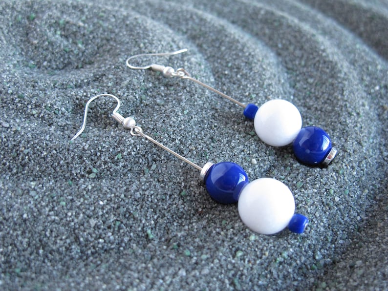 Earrings Blue /& White Gift Unique Modern Fashion Mismatch Silver Jewelry Handmade Accessory Limited addition Beads Nickel Free