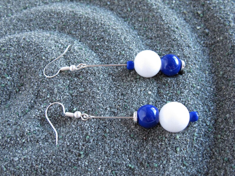 Earrings Blue /& White Gift Unique Modern Fashion Mismatch Silver Jewelry Handmade Accessory Limited addition Beads Nickel Free