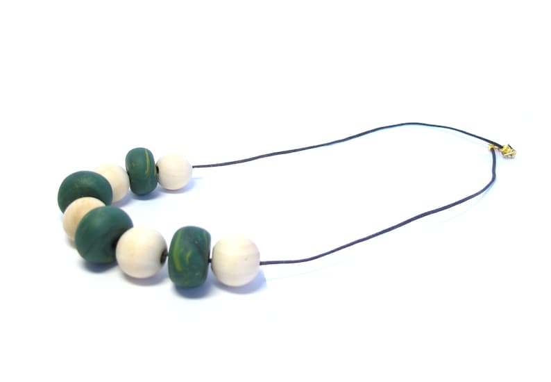 Gift Green Accessory,Limited edition Modern Nickel free Handmade Wooden Beads Unique Necklace Polymer clay Jewelry Fashion Beige