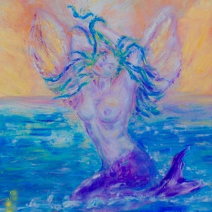 Seesirene. Klappkarte 18x13cm Nach meinem Original Ölgemälde. Blank für Deine eigene Nachricht.