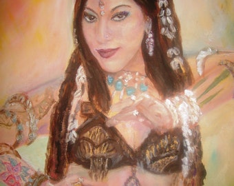 Sharon Kihara. Tribal Belly Dancer. Folded Greeting Card 8"x6" From my original Oil Painting. Blank for your own message.