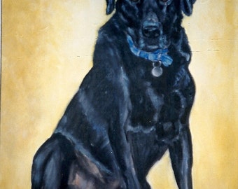 Black Labrador. Folded Greeting Card 8"x6" From my original Oil Painting. Blank for your own message.