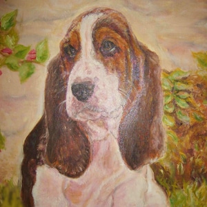 ビーグル犬。私のオリジナルの油絵より。折り畳みグリーティングカード 8"x6" 空白で、独自のメッセージを記入できます。