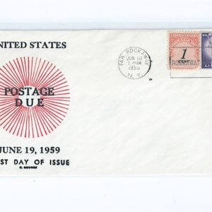 J89 United States 1 Cent Postage Due First Day Cover, C. George Cachet, Postmarked Far Rockaway Jun 19 1959- Very Rare